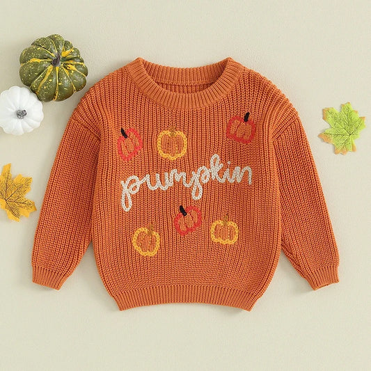 Pumpkin Embroidery Sweater