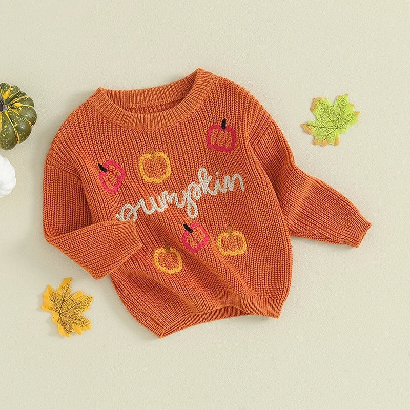 Pumpkin Embroidery Sweater